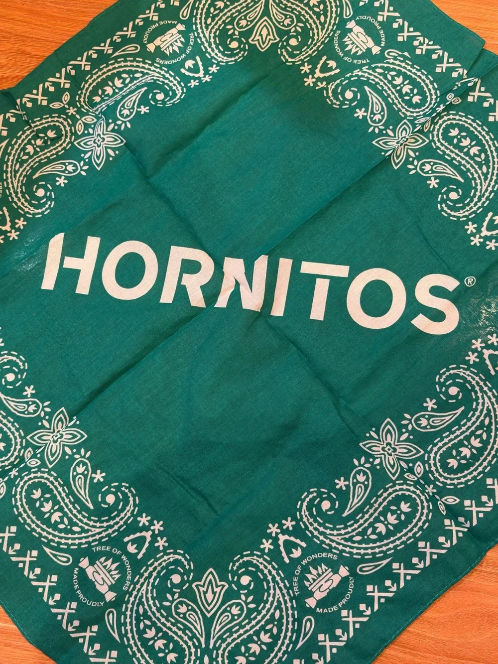 Never Use Square Green Color Bandana-Hornitos 21”x21” -100% Cotton